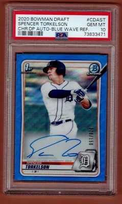 Spencer Torkelson 2020 Bowman Draft 1st Blue wave Auto JSY# 20/150