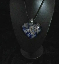 NEW Heart Murano Style Silver Lined Glass Heart Cord Necklace 1/126