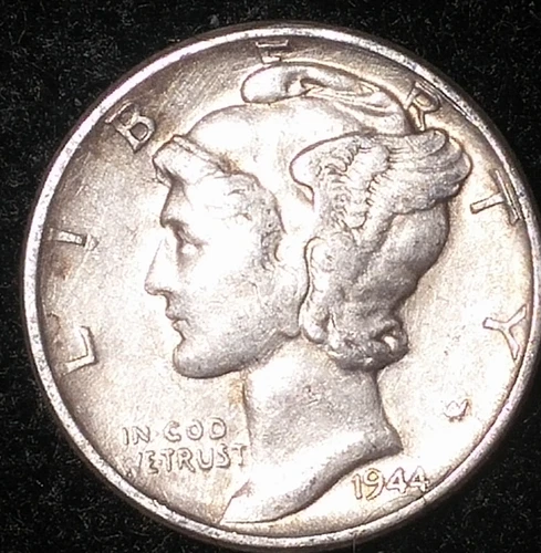1944-P 10C Mercury Dime AU 90% Silver chw