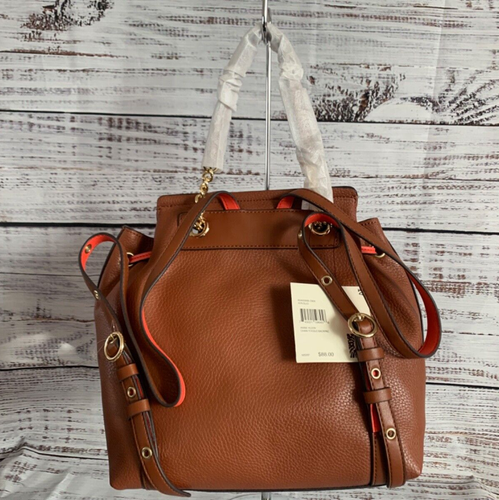 Anne Klein Chain Toggle Backpack Purse Handbag Women Rum Brown Orange NWT - Picture 2 of 7