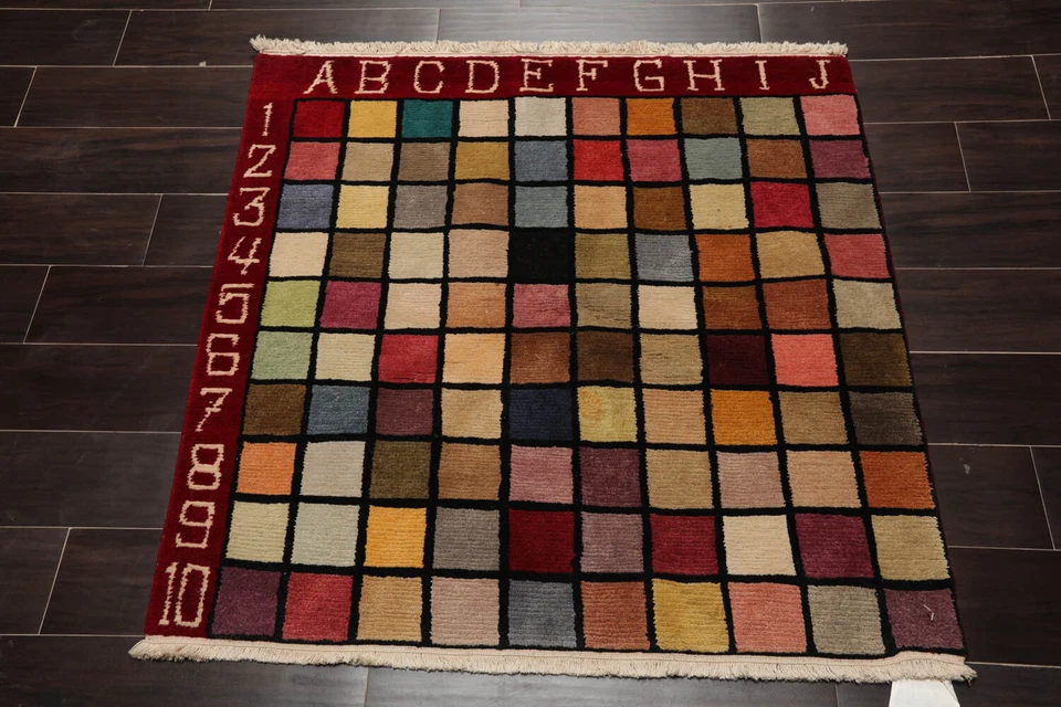 3'7''x3'7" Square Multi Hand Knotted Modern & Contemporary Wool Area Rug - Image 2 of 4