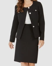 $200 Le Suit Women's Black Four-Button Slim 2-Piece Skirt Suit Petite Size 2P
