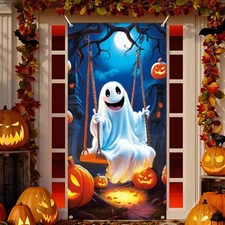 Halloween Door Cover Decorations, 71.6 x 35.4 Inch Ghost Door Banner for Indo...