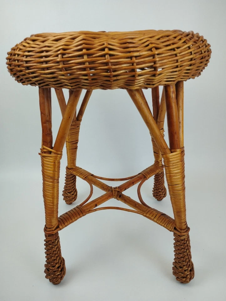 Par de Banquetas Redondas de Bambu Rattan 18" Franco Albini Vaso de Lagosta Suporte para Plantas - Imagem 3 de 4