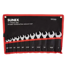 Sunex Tools 9930 SAE Stubby Combination Wrench Set 3/8-Inch 15/15-Inch 11-Piece