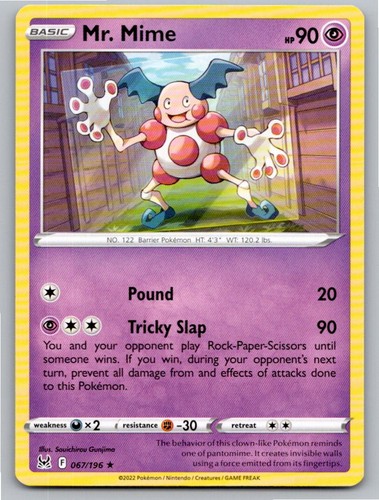 2022 POKEMON MR. MIME LOST ORIGIN 067/196 RARE NM A17633 FREE S&H