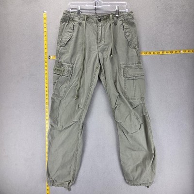 Molecule Pants Mens Large Green Cargo Cotton Canvas Drawstring Cuffed Hem
