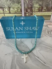 Susan Shaw Alys Cross Turquoise Necklace, NWT