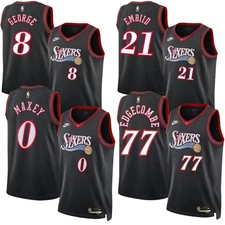 NWT Men's Tyrese Maxey #0 VJ Edgecombe #77 Black Classic Edition Stitched Jersey