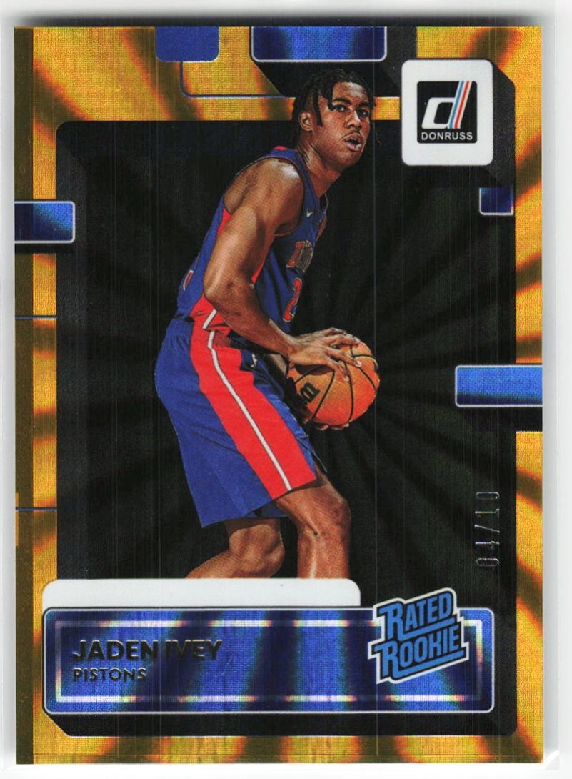 2022-23 Panini Donruss Rated Rookie Gold Holo Laser Jaden Ivey RC #205 01/10