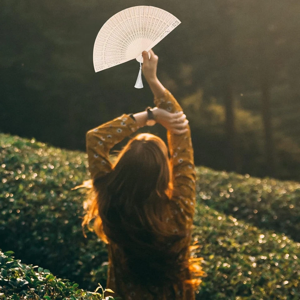 6 PCS Wooden Folding Fans Handheld Vintage Wood Hand Fan Foldable 6pcs  - Image 4 of 4