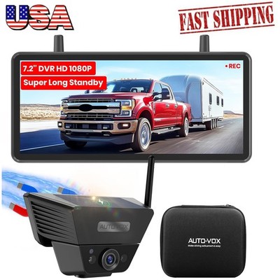 AUTO-VOX Wireless Backup Camera Solar Magnetic 7.2'' DVR 1080P Recording Monitor