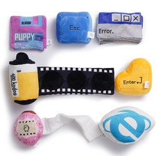 Nocciola Funny Squeaky Dog Toys - Old Tech Themed Stuffed Plush Puppy Toy Set