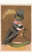 Girl Black Dress Top Hat Side Saddle Hobby Horse No Advertising Vict Card c1880s