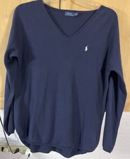Polo Ralph Lauren Pima Cotton Sweater V Neck Size M Blue