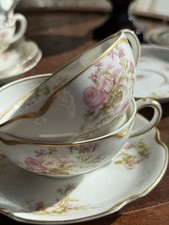 Haviland pink Porcelain Floral Tea Cup & Saucer Set with Gold Trim Pink one each