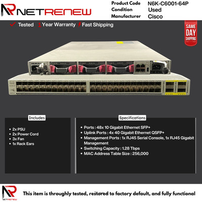 N6K-C6001-64P CISCO 48 Port 10GBE SFP+ Switch w/2x AC