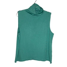 Linda Allard Ellen Tracy Womens Size Large Green Silk Tank Top Mock Neck Stretch