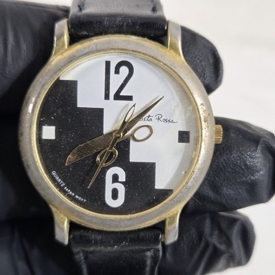 Esta Rossa Quartz Watch Scissor Hands Black & White Dial Gold Color Case Japan 
