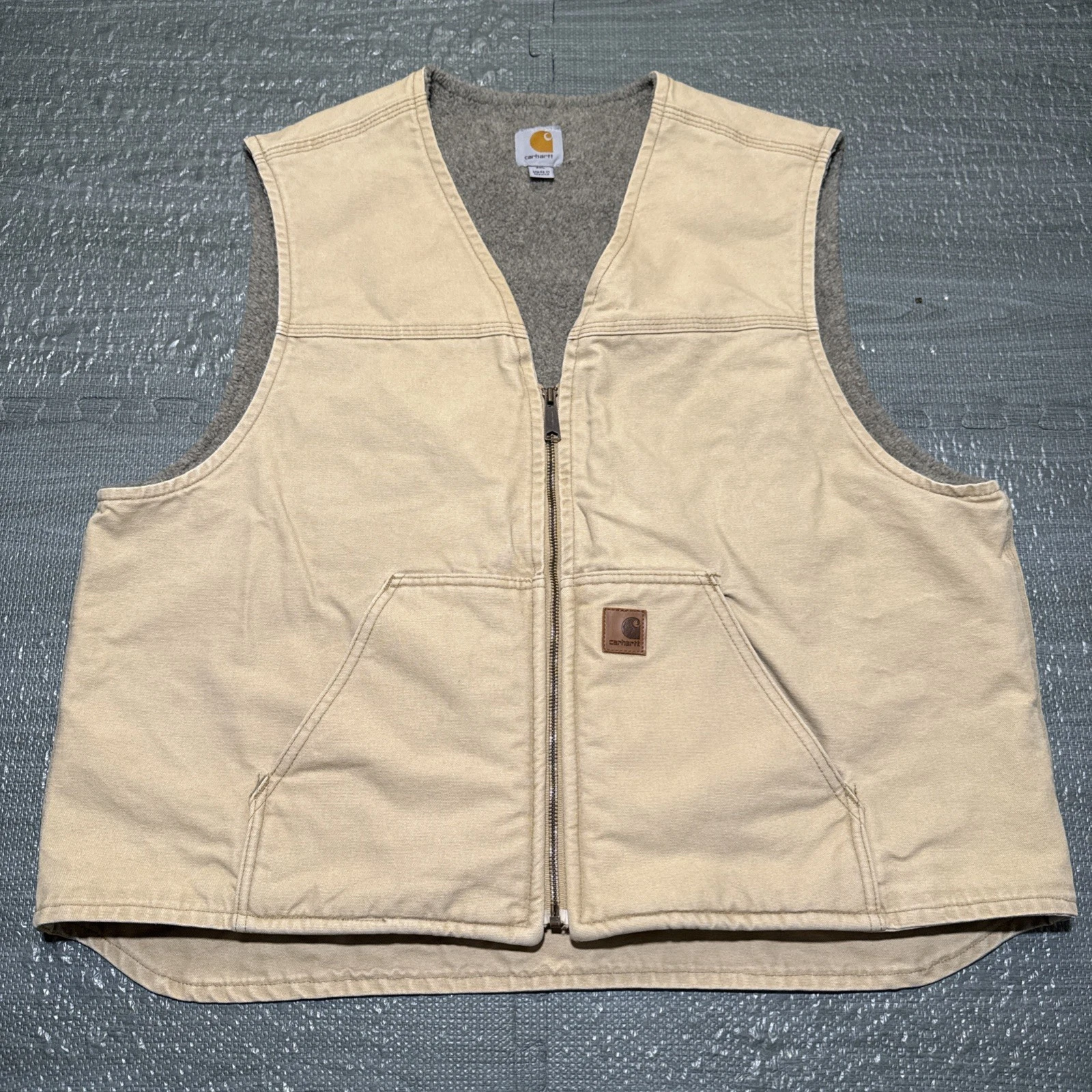 Carhartt Vest Canvas Sherpa Lined Work Mens 2XL Tan V26 Faded Streetwear Work