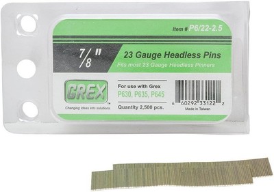 GREX P6/22-2.5 23 Gauge 7/8-Inch Length Headless Pins (2,500 per box) 