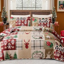 3 Piece Christmas Quilt Set Queen - Red Quilts for Queen Size Bed, Multicolor...