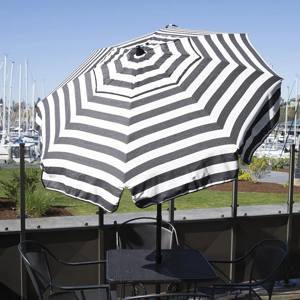 1341 Destinationgear Italian Black and White 6' Acrylic Striped Patio Pole Umbre - Image 2 of 2