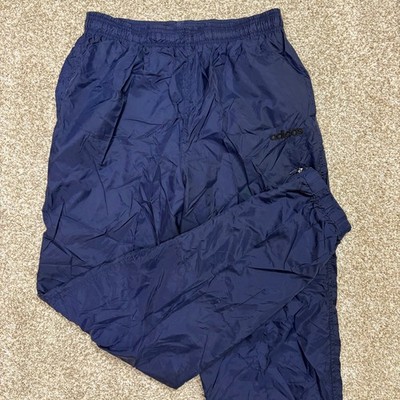 Adidas Navy Blue Track Pants Athletic Windbreaker Ankle Zip Men's Size Medium