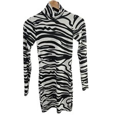 Pretty Little Things Black and White Zebra Print Turtleneck Dress Long Sleeve 2