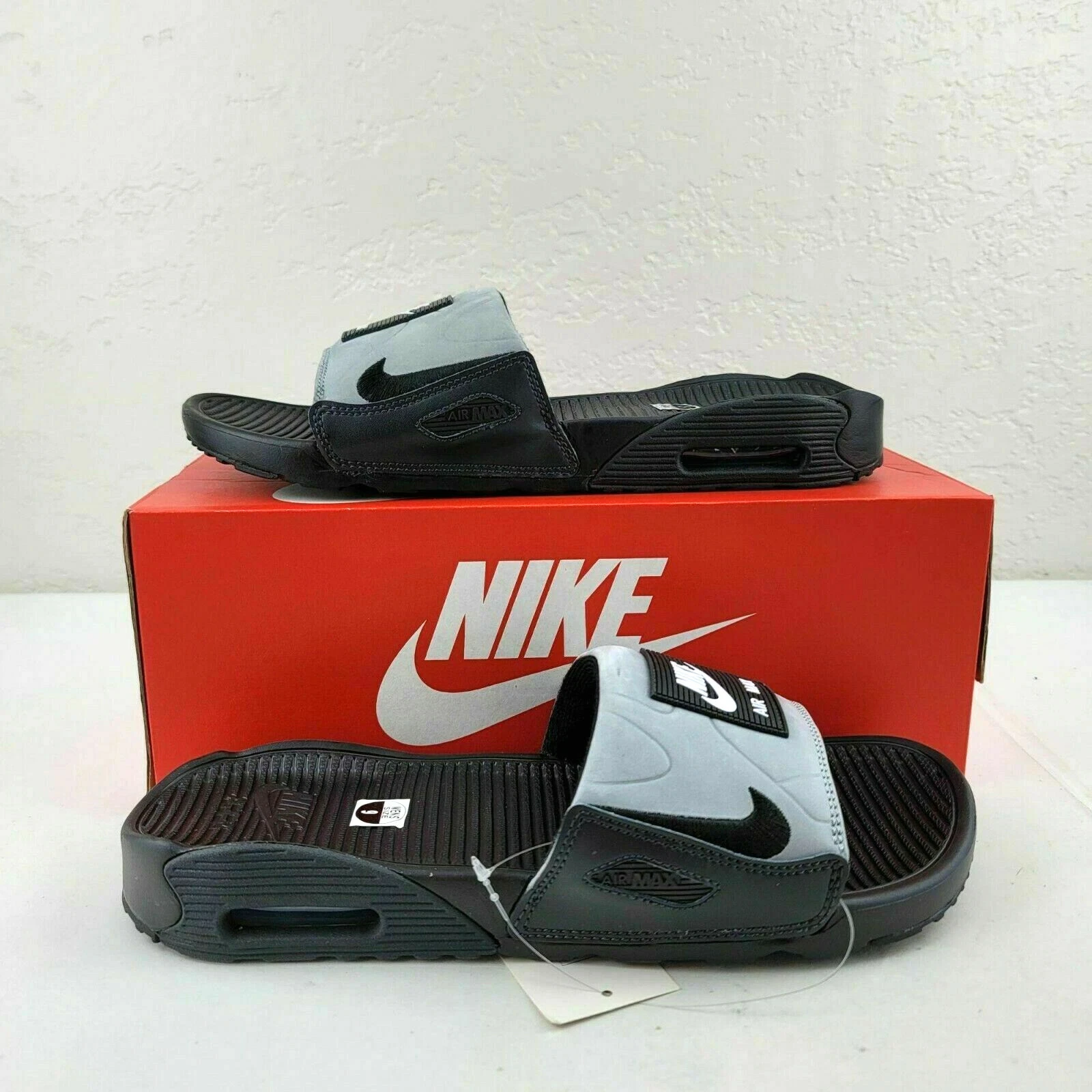 Sandali Nike Air Max 90 nero grigio slide taglia 7 uomo abbigliamento sportivo BQ4635 006