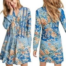 Anthropologie Tiny Gaina Printed Shift Half Button Dress  Small