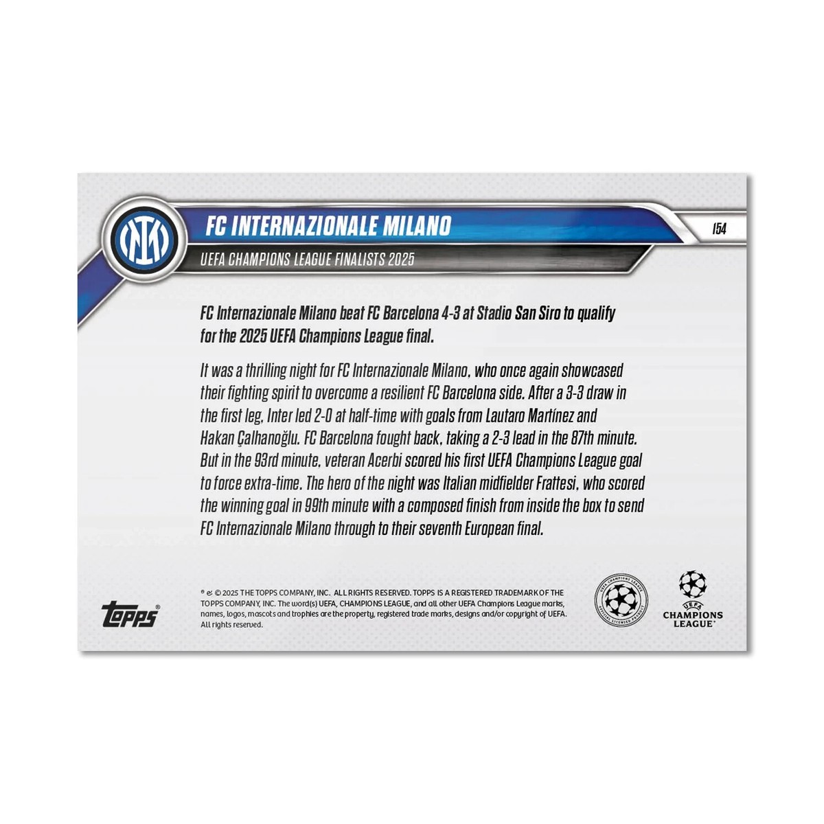 FC Internazionale Milano Inter Milan - 2024-25 UCL Topps NOW