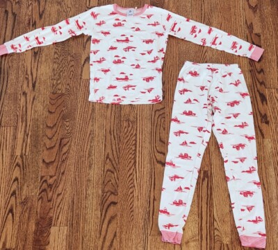 PETIT BATEAU KIDS IVORY & RED ORGANIC COTTON PYJAMAS SIZE 10
