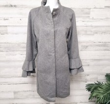 Trina Turk Gray Ruffle Bell Sleeve Coat Jacket Size 12p