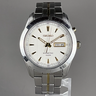 時計 SEIKO5 SEIKO KINETIC 5M63-0AF0 Mens Watch Day /Date 39mm Silver SS