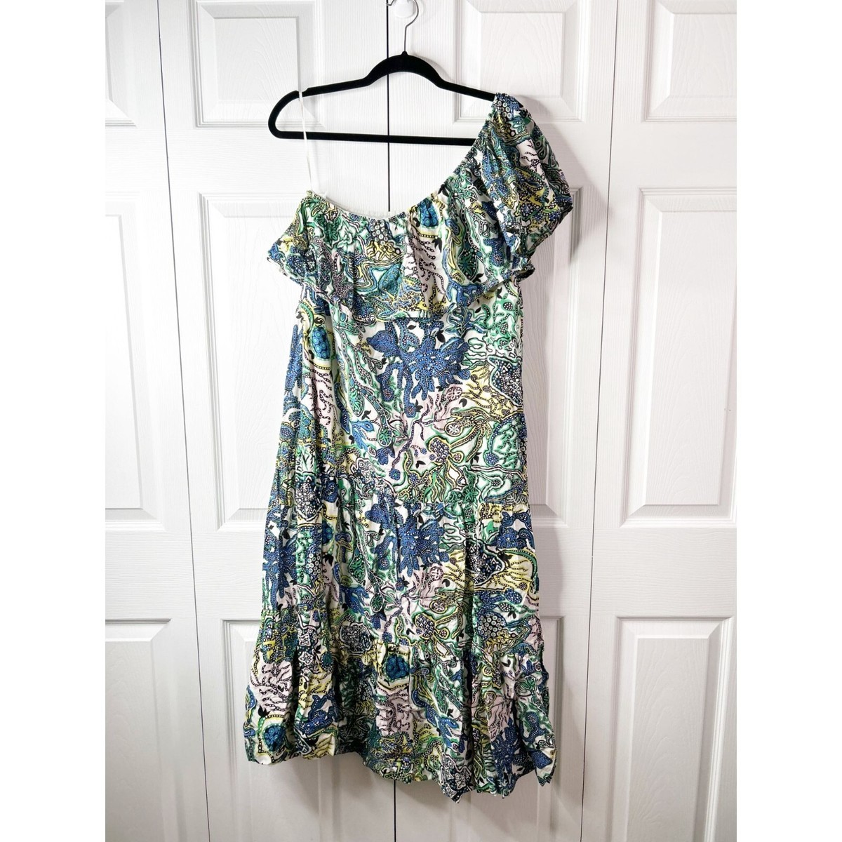 ALC Naomi Silk Blend White Blue Green Print One Shoulder Dress Women's  Small S | eBay