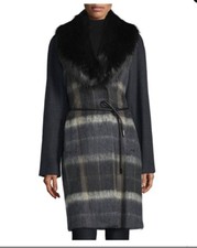 Vera Wang Women's Sophie Plaid Wool-blend Coat With Faux-fur Collar Rrp £425