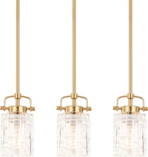 3 Pack Mini Modern Pendant Lights for Kitchen Island, Brushed Brass Glass Hangin