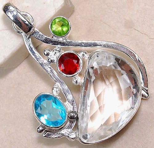 10CT Natural White Topaz & Peridot 925 Sterling Silver Pendant Jewelry @18-6