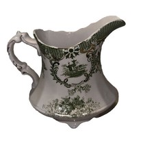 Pichet crémier porcelaine semi royal accent doré vert Raleigh