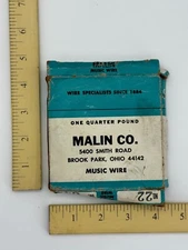 Malin Co.  1/4  LB BOX OF No. 22 MUSIC WIRE .049 DIA.  New In Box