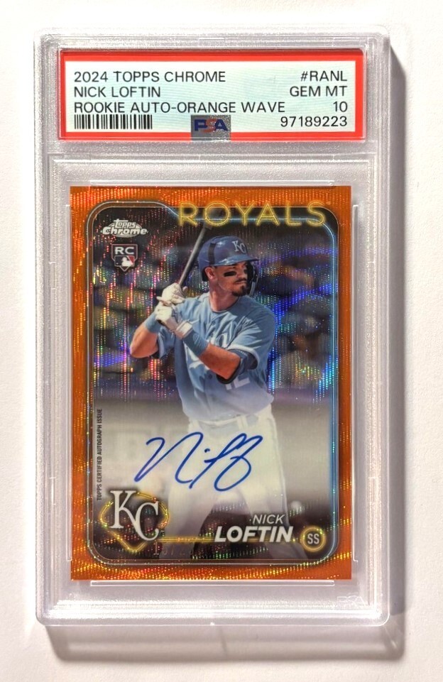 2024 Topps Chrome Rookie Autograph Orange Wave /25 RA-NL Nick Loftin PSA 10