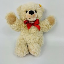 Steiff Teddy Bear Plush Red Bow Ribbon Cream Stuffed Animal Toy 013737
