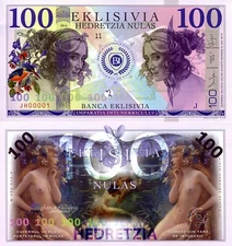 EKLISIVIA 100 NULAS POLYMER PRIVATE ISSUE FANTASY ART NOTE BEAUTIFUL NUDE WOMEN!
