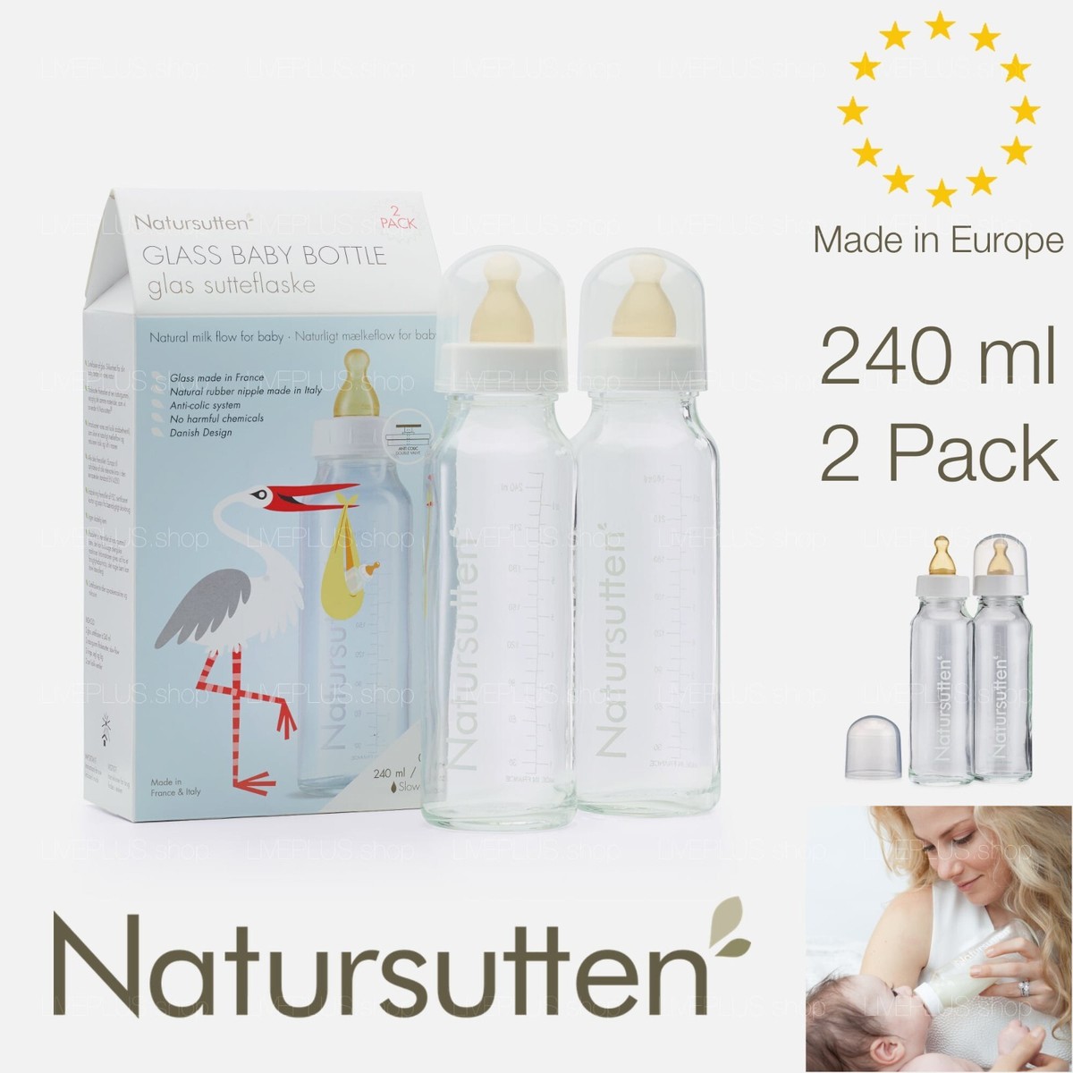 Natursutten Glass Baby Bottles — Anti Colic Infant Newborn Feeding