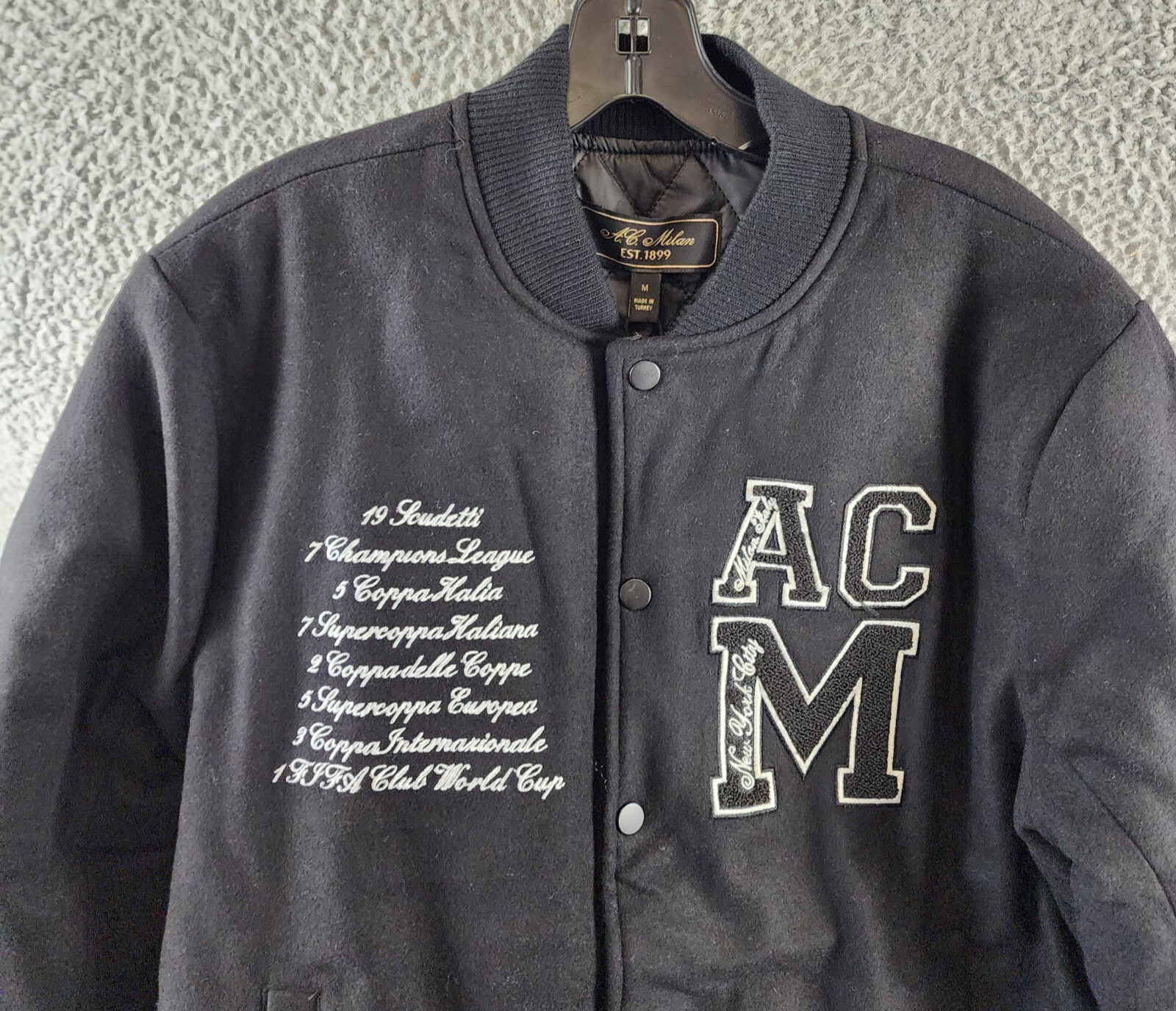 AC Milan Coach Jacket Men's M Black Full Front Button Closure With Side Pockets - second product detail image