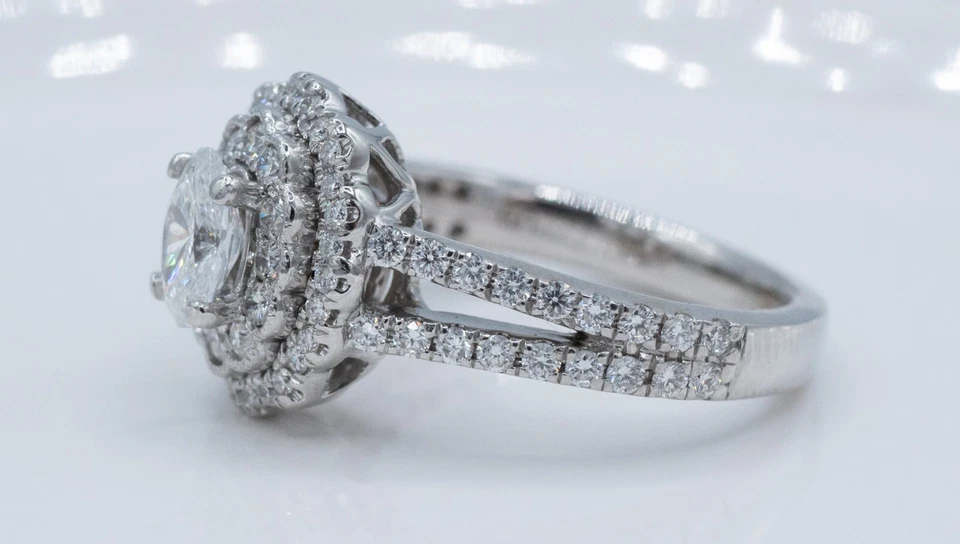 14KT White Gold Oval Natural Diamond Center Halo Engagement Ring .79CTTW GIA - Image 3 of 4