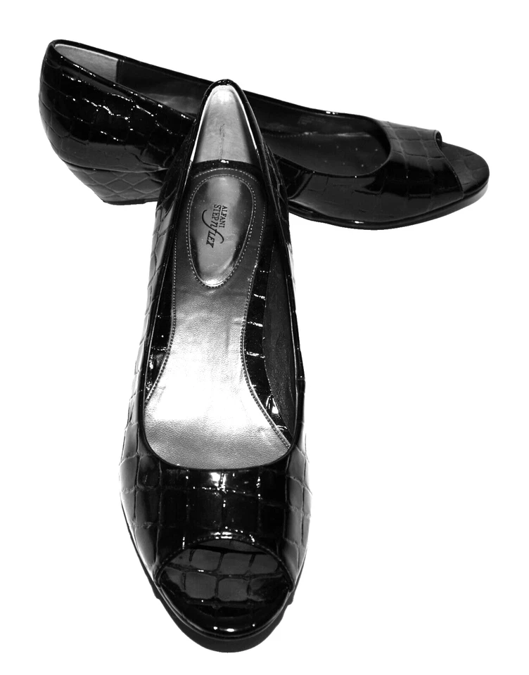 Zapatos de salón Alfani Cammi Step N Flex negros charol de cocodrilo imitación cuero punta abierta 8,5 M nuevos sin etiquetas Foto 3 de 4