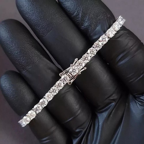Bracciale Tennis Donna 4MM Vintage Oro Bianco 14K Oltre 12 Ct Diamanti 7,25" Pollici - Foto 2 di 4