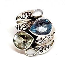 Gorgeous 925 Sterling Silver ring BAND Size 6 Blue Green Stone 8.17 Gram